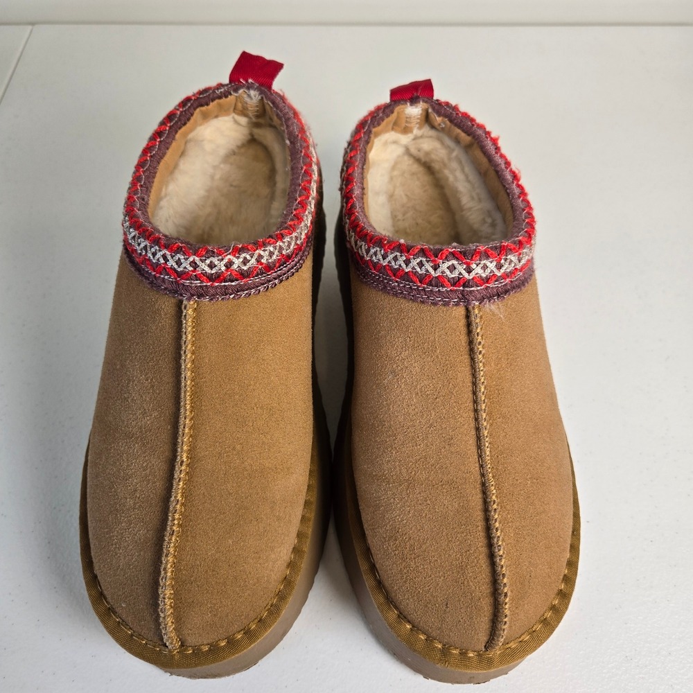 Platform Short Ankle Fur Fleece Lined Chestnut Slippers Size 7.5